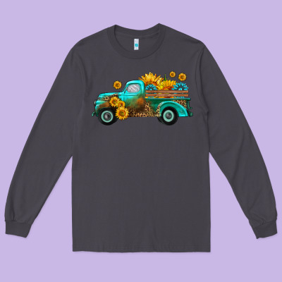 Farm Truck With Sunflower Long Sleeve Tee Designed By Hra Design Shop
