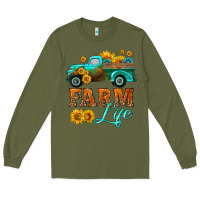 Army Green farm truck  farm life with sunflower Long Sleeve Tee - HRA Design Shop