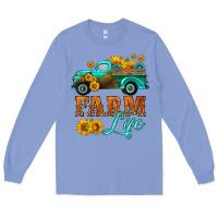 Colony Blue farm truck  farm life with sunflower Long Sleeve Tee - HRA Design Shop