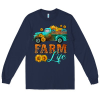Navy farm truck  farm life with sunflower Long Sleeve Tee - HRA Design Shop
