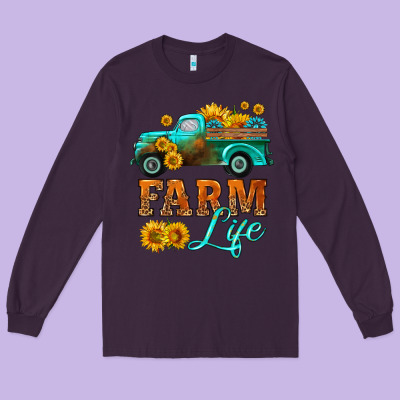 Farm Truck  Farm Life With Sunflower Long Sleeve Tee Designed By Hra Design Shop