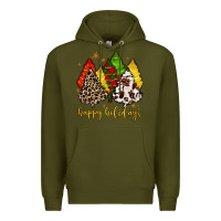 Army Green happy holidays with christmas tree Premium Hoodie - MaliasSmallBusiness