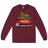 Burgundy Christmas trees truck Long Sleeve Tee - FaDigitalArtStudio
