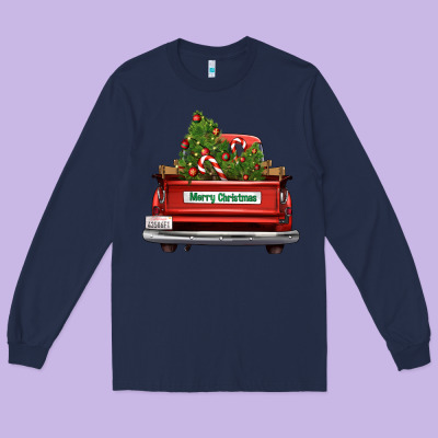 Christmas Trees Truck Long Sleeve Tee Designed By Fadigitalartstudio