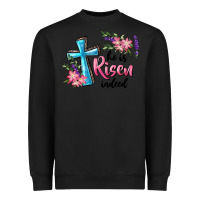 Black He Is Risen Indeed Cross And Flowers Heavyweight Sweatshirt - RanaPortraitStore