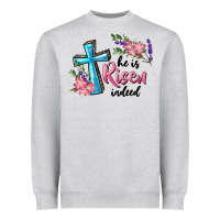 Heather Grey He Is Risen Indeed Cross And Flowers Heavyweight Sweatshirt - RanaPortraitStore