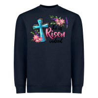 Navy He Is Risen Indeed Cross And Flowers Heavyweight Sweatshirt - RanaPortraitStore