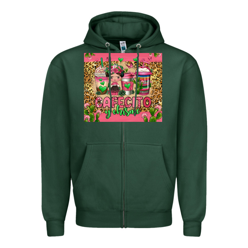 Cafecito Y Chisme Coffee Cups Zipper Hoodie by Jasminsmagicworld | Teevron