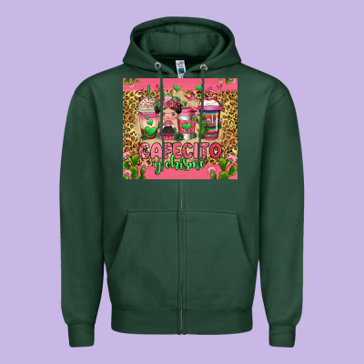 Cafecito Y Chisme Coffee Cups Zipper Hoodie Designed By Jasminsmagicworld