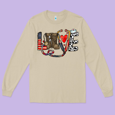 America Nurse Long Sleeve Tee Designed By Cowhidedigitalart