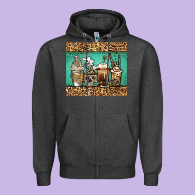 Skeleton Coffee Cups Zipper Hoodie Designed By Jasminsmagicworld