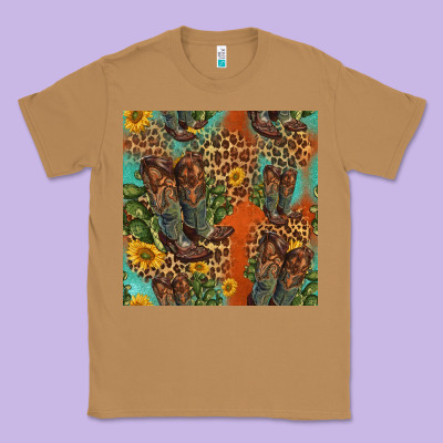 Western Boots And Sunflowers Seamless Pattern Classic Tee Designed By Hra Design Shop