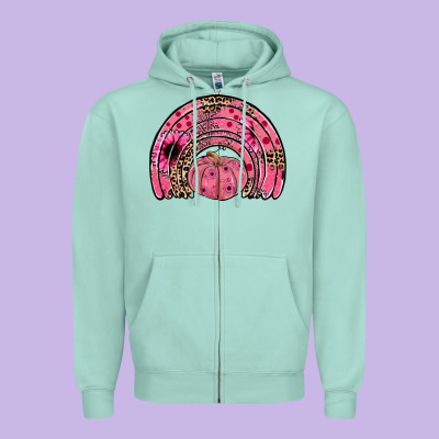 Pumpkin Ribbon Rainbow Zipper Hoodie Designed By Jahusdesignshop