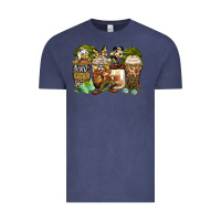 Vintage Denim safari cartoon characters coffee cups Vintage Tee - Zillion Design Studio