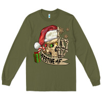 Army Green festive af christmas skull Long Sleeve Tee - FaDigitalArtStudio