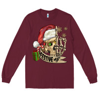 Burgundy festive af christmas skull Long Sleeve Tee - FaDigitalArtStudio