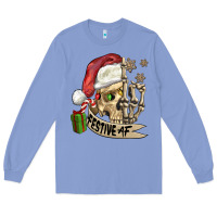 Colony Blue festive af christmas skull Long Sleeve Tee - FaDigitalArtStudio