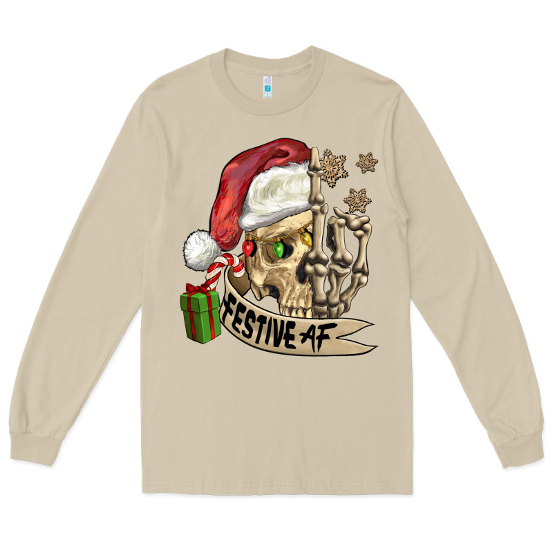 Festive Af Christmas Skull Long Sleeve Tee by FaDigitalArtStudio | Teevron