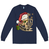 Navy festive af christmas skull Long Sleeve Tee - FaDigitalArtStudio