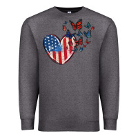 Charcoal Heather 4th of july american flag heart butterfly Premium Sweatshirt - MaliasSmallBusiness