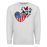 Dove Grey 4th of july american flag heart butterfly Premium Sweatshirt - MaliasSmallBusiness