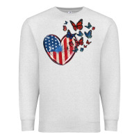 Oatmeal Heather 4th of july american flag heart butterfly Premium Sweatshirt - MaliasSmallBusiness