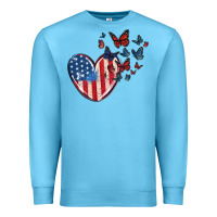 Ocean Blue 4th of july american flag heart butterfly Premium Sweatshirt - MaliasSmallBusiness