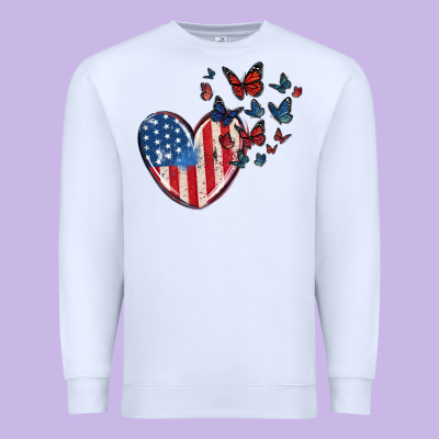 4th Of July American Flag Heart Butterfly Premium Sweatshirt Designed By Maliassmallbusiness