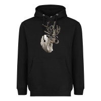 Black Reindeer Buck Deer Head Heavyweight Hoodie - LillyAllenDesigns