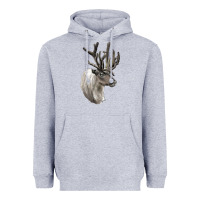 Heather Grey Reindeer Buck Deer Head Heavyweight Hoodie - LillyAllenDesigns