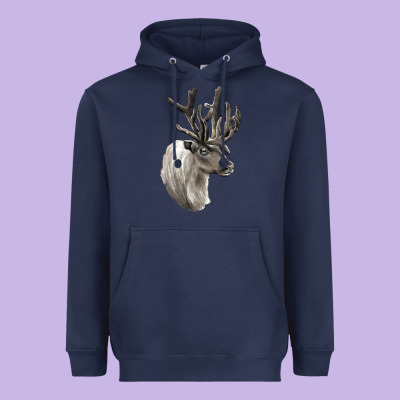 Reindeer Buck Deer Head Heavyweight Hoodie Designed By Lillyallendesigns