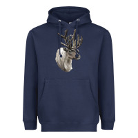 Navy Reindeer Buck Deer Head Heavyweight Hoodie - LillyAllenDesigns