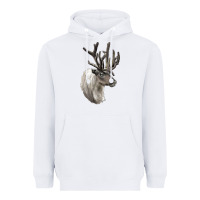 White Reindeer Buck Deer Head Heavyweight Hoodie - LillyAllenDesigns