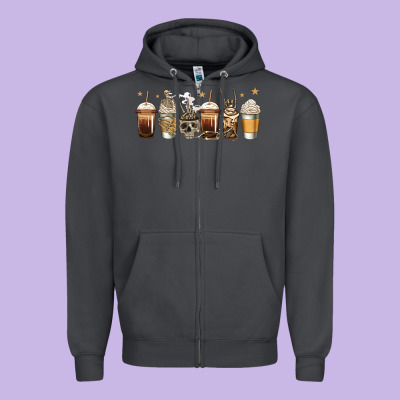Skeleton Coffee Cups Zipper Hoodie Designed By Jasminsmagicworld
