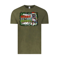 Vintage Olive merry and bright pitbull with farm Vintage Tee - RanaPortraitStore