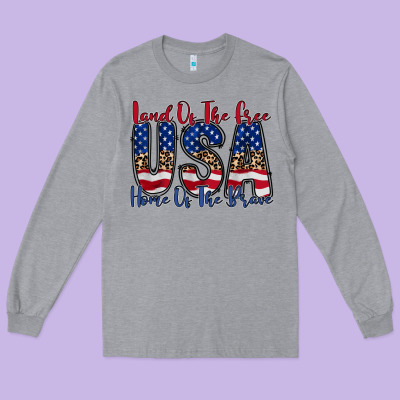 Land Of The Free Usa Long Sleeve Tee Designed By Racoondesign