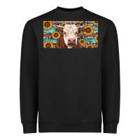 Black Heifer With Sunflower And Serape Heavyweight Sweatshirt - RanaPortraitStore