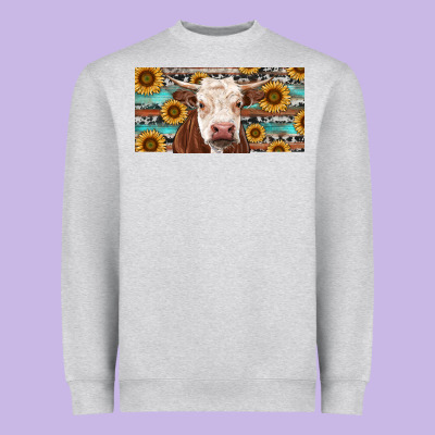 Heavyweight Sweatshirt Heifer With Sunflower And Serape