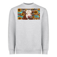 Heather Grey Heifer With Sunflower And Serape Heavyweight Sweatshirt - RanaPortraitStore