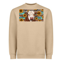 Mushroom Heifer With Sunflower And Serape Heavyweight Sweatshirt - RanaPortraitStore