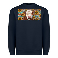 Navy Heifer With Sunflower And Serape Heavyweight Sweatshirt - RanaPortraitStore