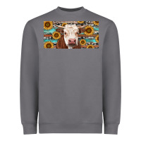 Storm Heifer With Sunflower And Serape Heavyweight Sweatshirt - RanaPortraitStore