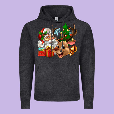 Santa And Reindeer Vintage Hoodie Designed By Zillion Design Studio