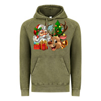 Vintage Olive santa and reindeer Vintage Hoodie - Zillion Design Studio