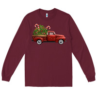 Burgundy christmas trees truck Long Sleeve Tee - FaDigitalArtStudio