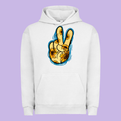 Yellow Glitter Sunflower Peace Sign Urban Hoodie Designed By Jasminsmagicworld