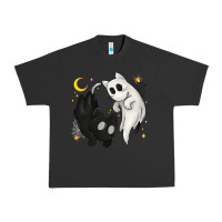 Pigment Black Ghost Cats with Balance Halloween Urban Heavy Tee - texasbilliewilder