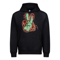 Black Green Glitter Floral Peace Sign Urban Hoodie - Jasminsmagicworld