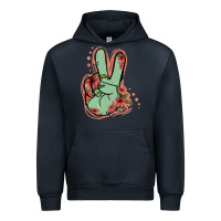 Navy Green Glitter Floral Peace Sign Urban Hoodie - Jasminsmagicworld
