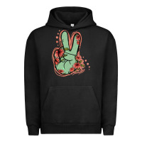 Pigment Black Green Glitter Floral Peace Sign Urban Hoodie - Jasminsmagicworld